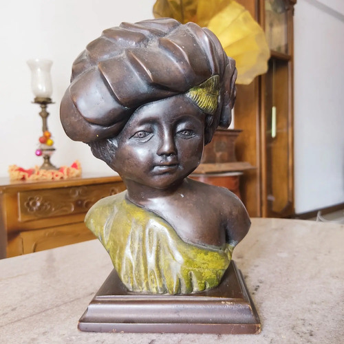 Busto De Niña Griega, Escultura En Bronce Patinado, Dorado Oscuro - foto 2