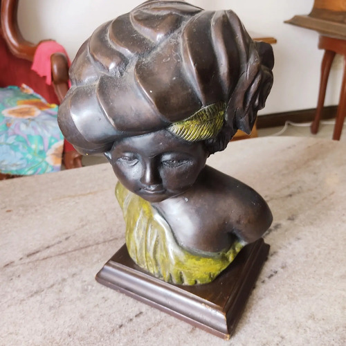 Busto De Niña Griega, Escultura En Bronce Patinado, Dorado Oscuro - foto 3