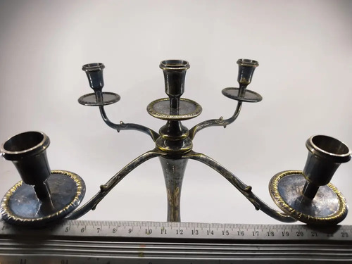 Candelabro Antiguo Para Cinco Velas, En Bronce Y Baño En Plata - foto 10