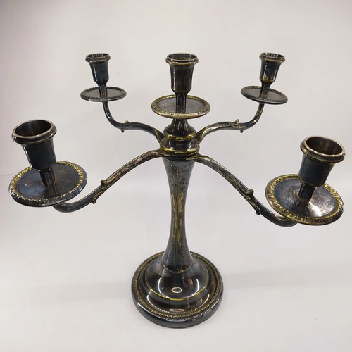 Candelabro Antiguo Para Cinco Velas, En Bronce Y Baño En Plata - foto 2