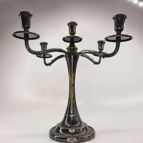 Candelabro Antiguo Para Cinco Velas, En Bronce Y Baño En Plata - foto 5