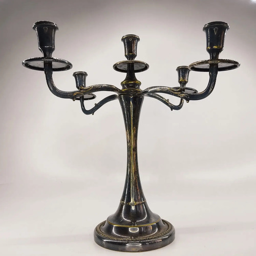 Candelabro Antiguo Para Cinco Velas, En Bronce Y Baño En Plata - foto 6