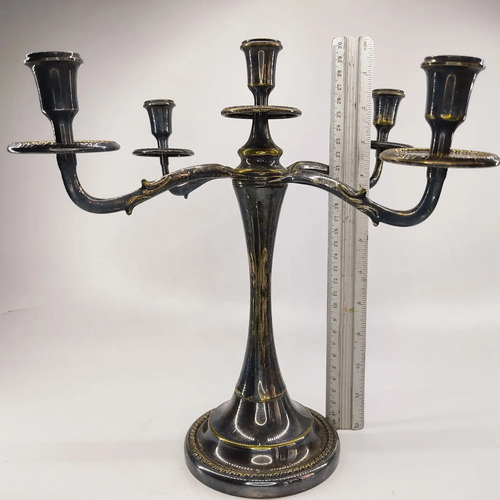 Candelabro Antiguo Para Cinco Velas, En Bronce Y Baño En Plata - foto 7