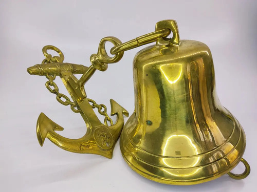 Campana Con Base De Ancla Marinera, En Bronce Macizo, 16 cm
