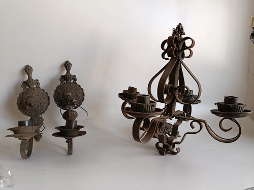 Lámpara Eléctrica Antigua En Forja, Con Candelabros - foto 2