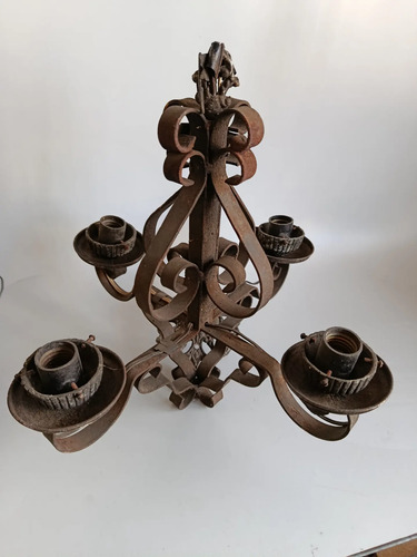 Lámpara Eléctrica Antigua En Forja, Con Candelabros - foto 4