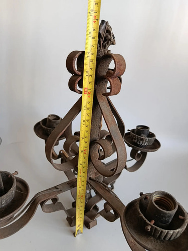 Lámpara Eléctrica Antigua En Forja, Con Candelabros - foto 5