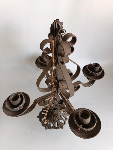 Lámpara Eléctrica Antigua En Forja, Con Candelabros - foto 7