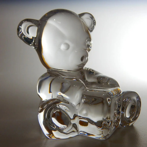 Figura Antigua En Cristal, Osito Cobby Con Dado De Letras - foto 3