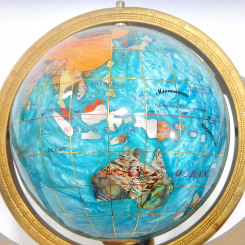 Globo Terráqueo Antiguo, Mapamundi Con Incrustes En Nácar Y Brújula - foto 10