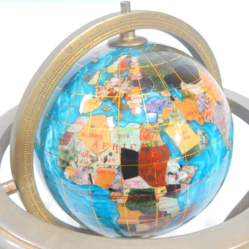 Globo Terráqueo Antiguo, Mapamundi Con Incrustes En Nácar Y Brújula - foto 2