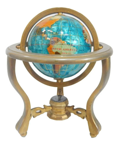Globo Terráqueo Antiguo, Mapamundi Con Incrustes En Nácar Y Brújula - foto 3