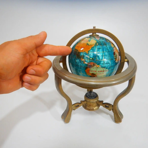 Globo Terráqueo Antiguo, Mapamundi Con Incrustes En Nácar Y Brújula - foto 6