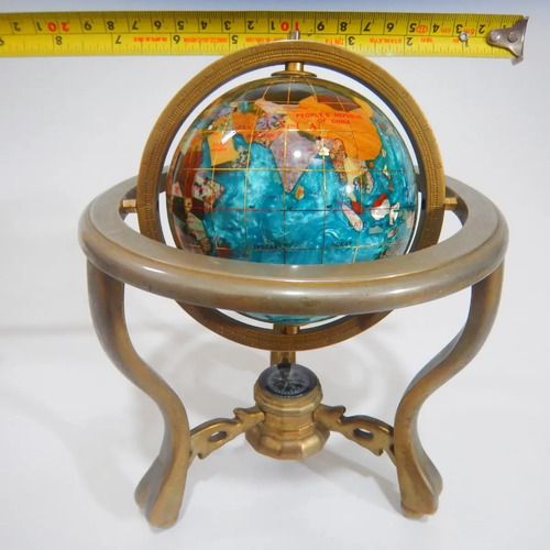 Globo Terráqueo Antiguo, Mapamundi Con Incrustes En Nácar Y Brújula - foto 8