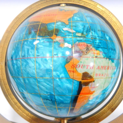 Globo Terráqueo Antiguo, Mapamundi Con Incrustes En Nácar Y Brújula - foto 9