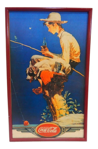 Póster Publicitario Coca-Cola Antiguo Original #3, Niño Pescando