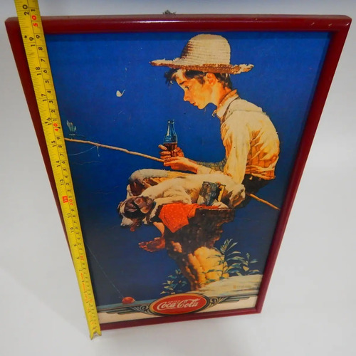 Póster Publicitario Coca-Cola Antiguo Original #3, Niño Pescando - foto 3