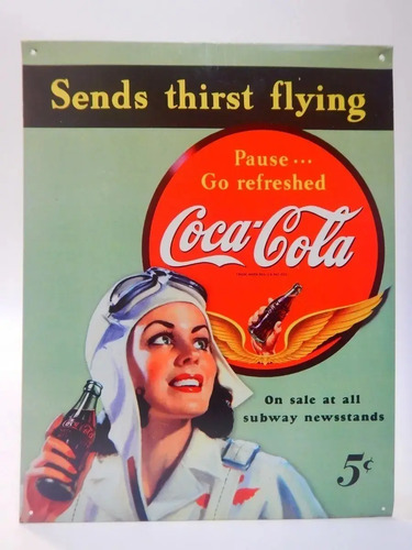 Póster Publicitario Coca-Cola Metalizado #2, Dama Piloto