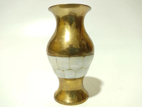 Jarrón Antiguo En Bronce Y Nácar, 12 cm