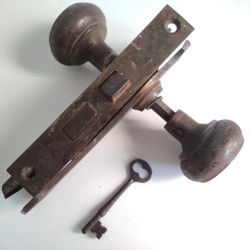 Chapa Antigua De Pomo Para Puerta, Con Llave, Años 30–50 - foto 4