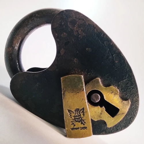 Candado Antiguo Original En Hierro Y Bronce, Forma De Corazón, Sin Llave