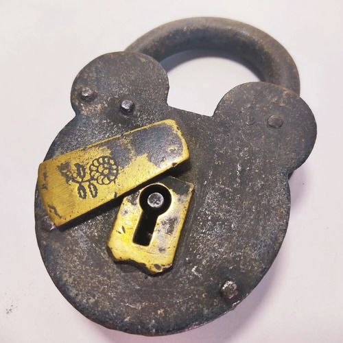 Candado Antiguo Original En Hierro Y Bronce, Sin Llave, Mickey