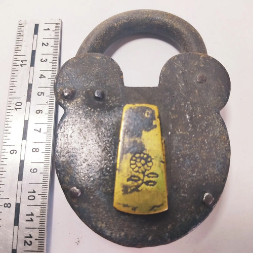 Candado Antiguo Original En Hierro Y Bronce, Sin Llave, Mickey - foto 4