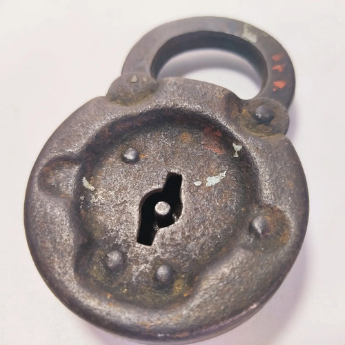 Candado Antiguo Original En Hierro, Redondo, 7,5 cm, Sin Llave