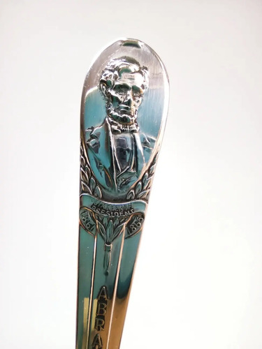 Cuchara Antigua De Colección, Baño En Plata, Abraham Lincoln - foto 3