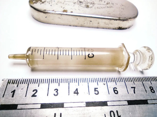 Jeringa De Cristal Antigua, 2 cm, Con Estuche - foto 3