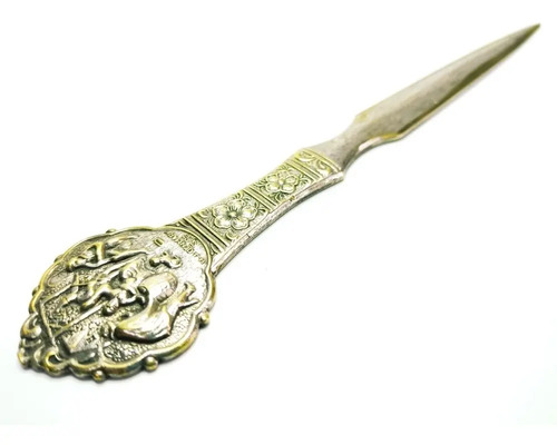 Tajapapel Antiguo De Escritorio, En Bronce Con Baño En Plata