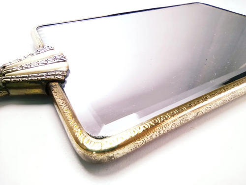 Espejo Maquillaje Antiguo, Marco Labrado En Bronce, Bicelado - foto 2