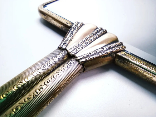 Espejo Maquillaje Antiguo, Marco Labrado En Bronce, Bicelado - foto 3