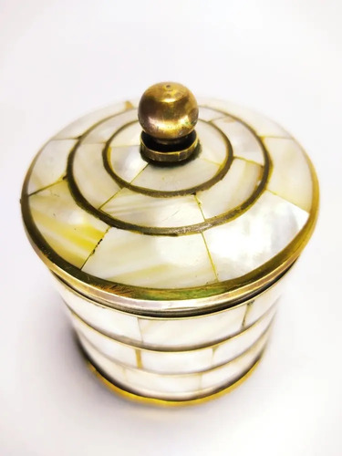 Cofré Joyero Antiguo, En Bronce Y Nácar, India