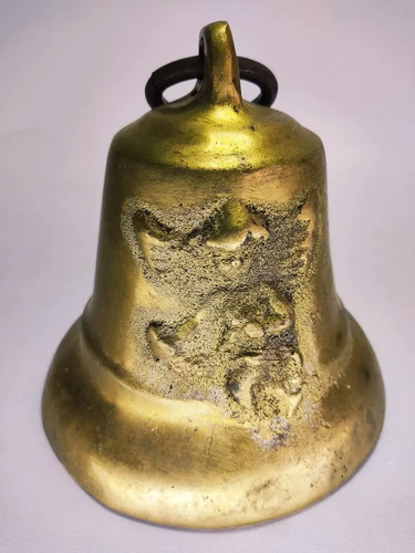 Campana Antigua En Bronce Macizo, Ángel, 14 cm De Diámetro