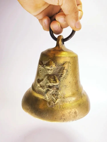 Campana Antigua En Bronce Macizo, Ángel, 14 cm De Diámetro - foto 3