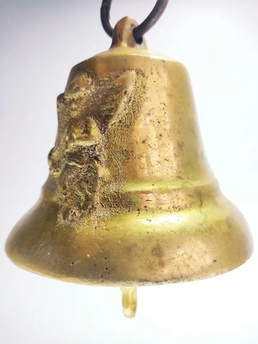 Campana Antigua En Bronce Macizo, Ángel, 14 cm De Diámetro - foto 4