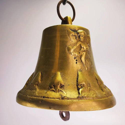Campana Antigua En Bronce Macizo, Ángeles, 20 cm De Diámetro