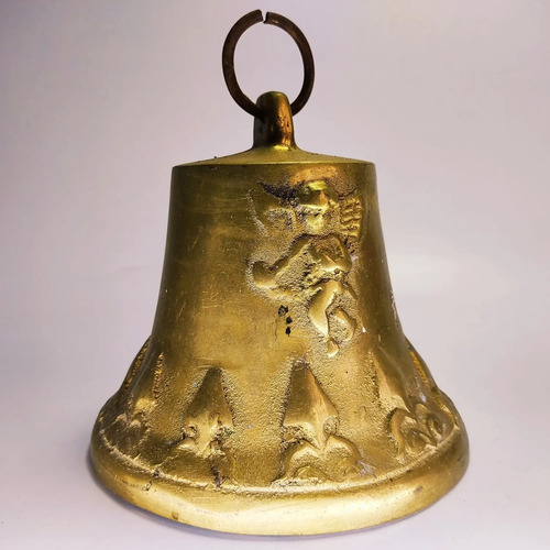 Campana Antigua En Bronce Macizo, Ángeles, 20 cm De Diámetro - foto 4