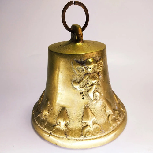 Campana Antigua En Bronce Macizo, Ángeles, 20 cm De Diámetro - foto 5